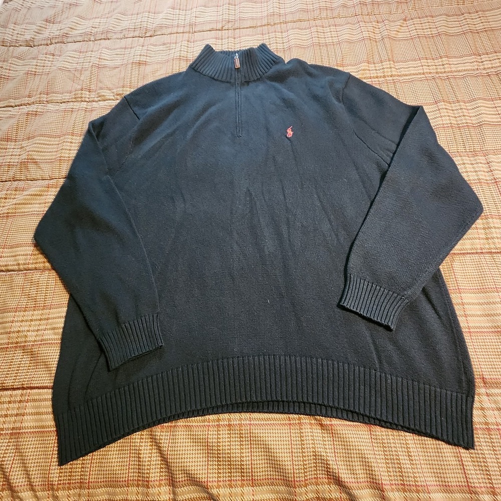 Polo Ralph Lauren Mens Estate Rib Sweater Quarter Zip Pony Logo Black Size 4XB*